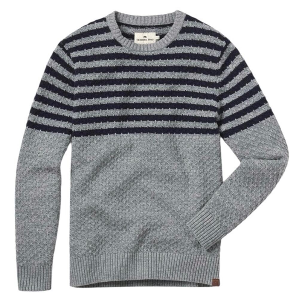THENORMALBRAND Pique Stitch Crew Long Sleeve Sweater Gray Navy Stripes EUC Small